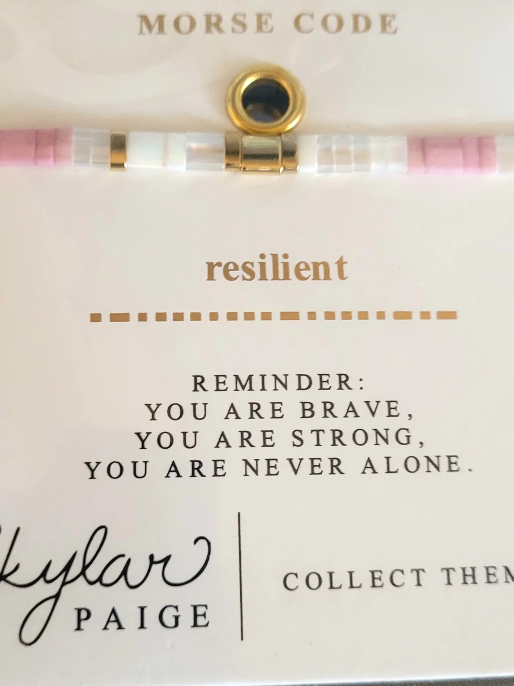 Resilient Morse Code Bracelet - Pink & White with Gold Accent
